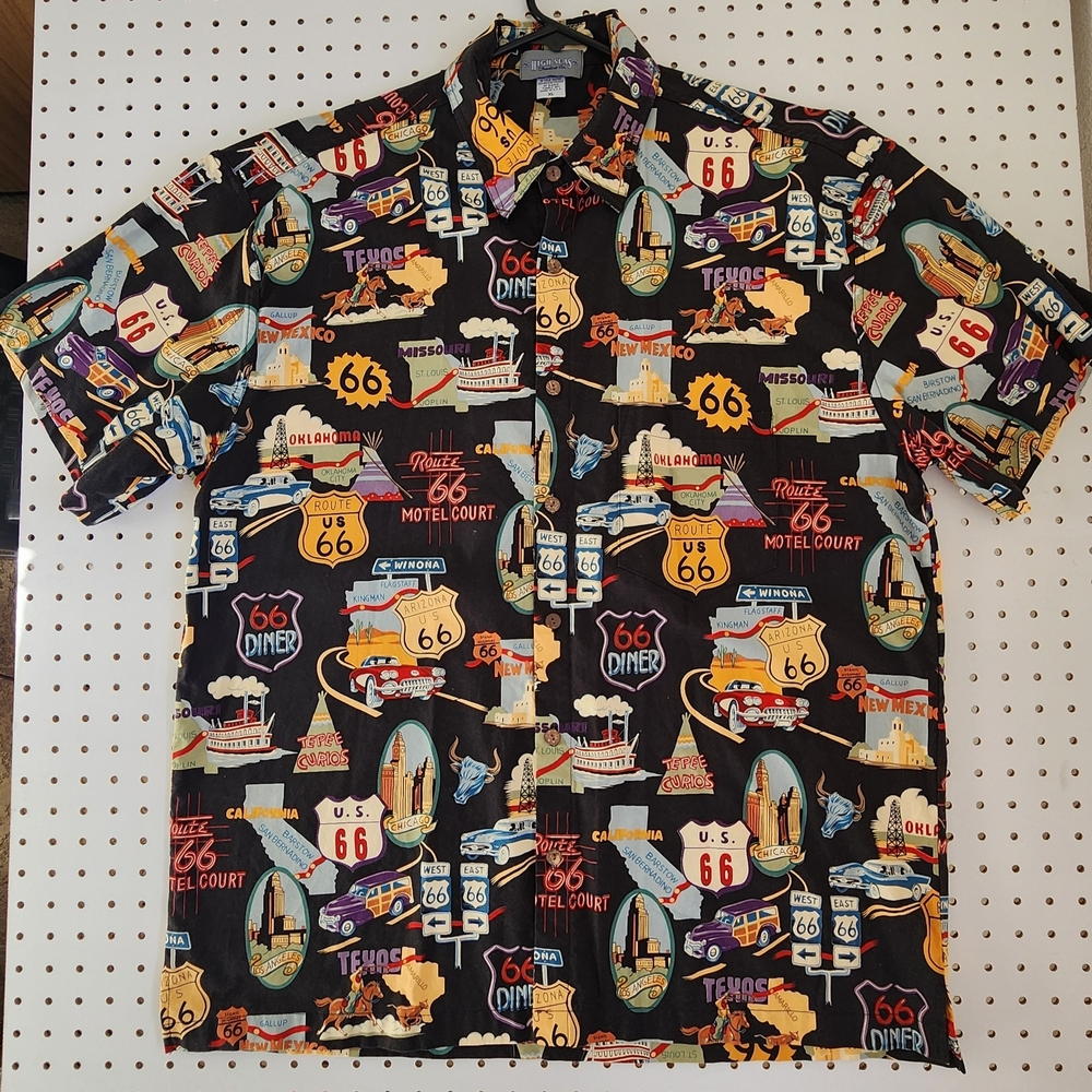 Vintage 90s High Seas Trading Co Route 66 All Over Print Shirt XLT Men USA